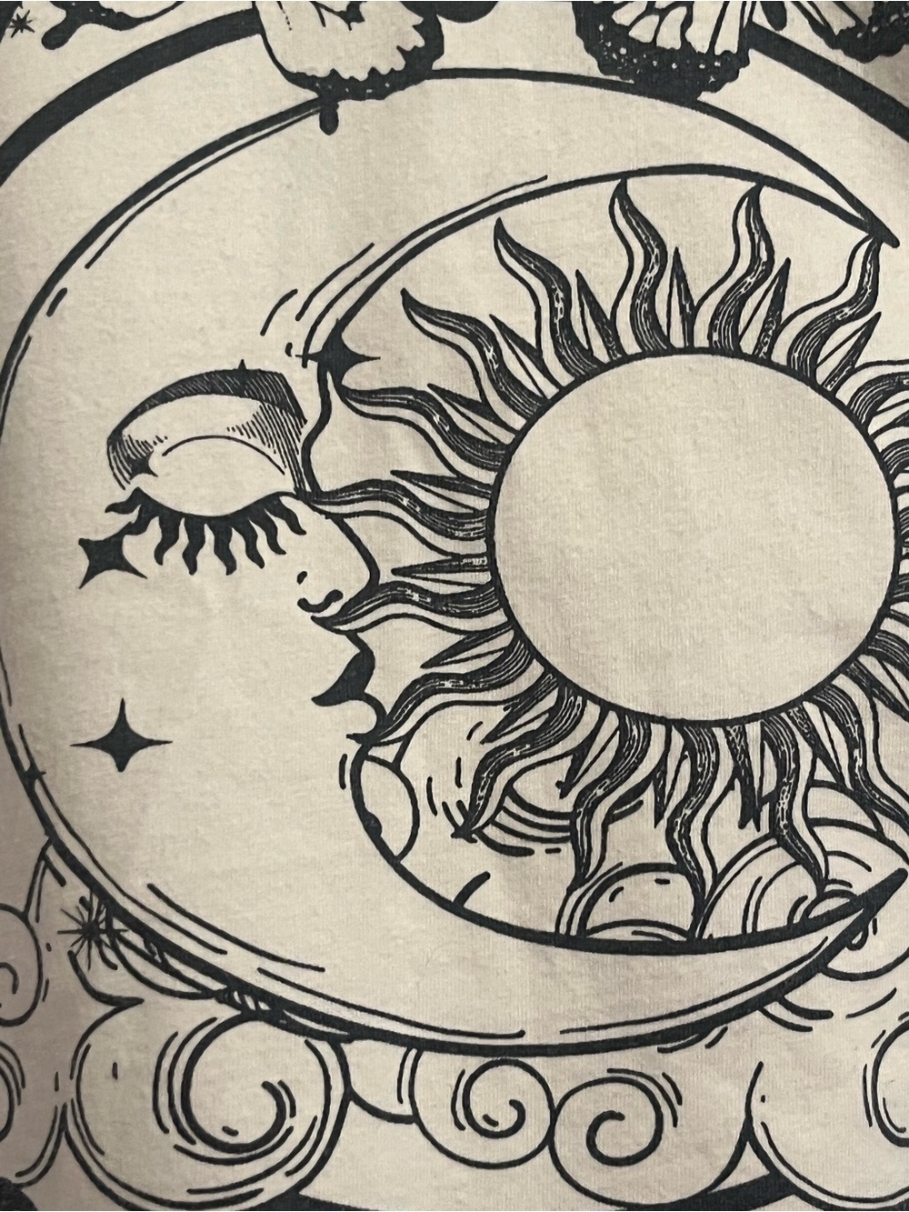 Faded Rose White Graphic Tee with Sun & Moon Butterfly Design. L. Celestial. - Picture 3 of 5
